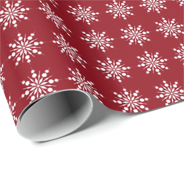 Red Holiday Snowflakes Frohe Weihnachten Geschenkpapier (Rolleneckpunkt)