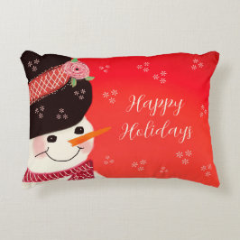 Red Holiday Snowman Accented Dekokissen