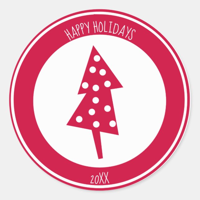 Red Holiday Tree Runder Aufkleber (Vorderseite)