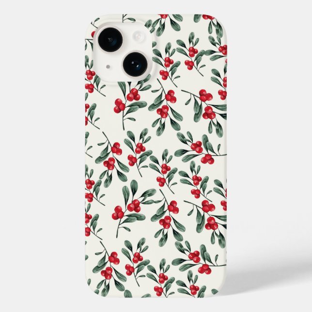 Red Holly beries Green mistletoe Blätter Case-Mate iPhone Hülle (Rückseite)