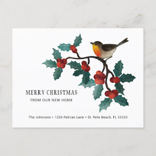 Red Holly Berries Winter Bird Holiday Moving Ankündigungspostkarte