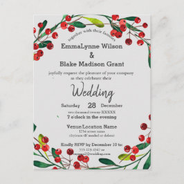 Red Holly Berries Wreath Xmas Einladung zur Hochze Postkarte