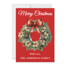 Red Holly Berry Christmas Wreath Holiday Card