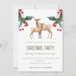 RED HOLLY BERRY DEER DUO CORPORATE CHRISTMAS PARTY FEIERTAGSKARTE
