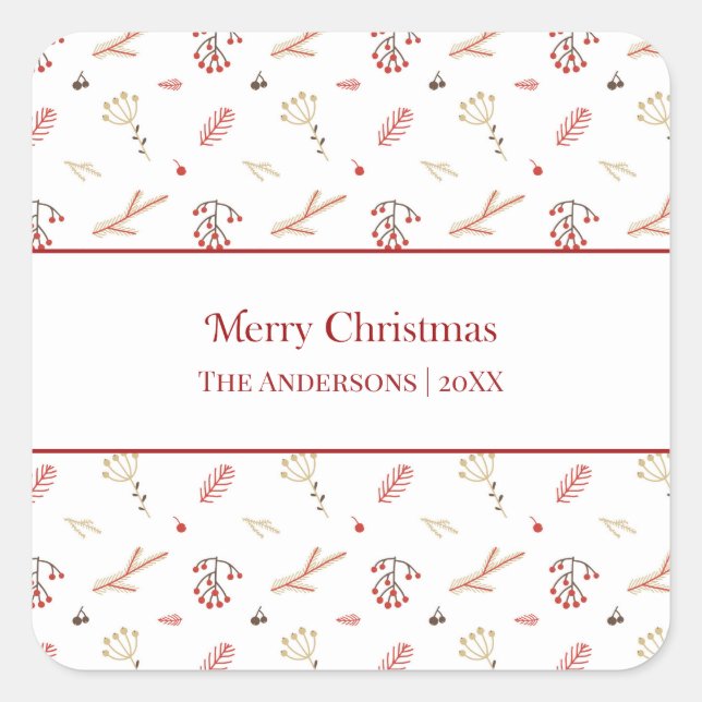 Red Holly Berry Frory Weihnachtsgeschenke Stickers (Vorderseite)