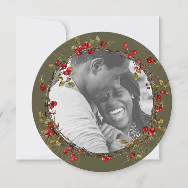 Red Holly Berry Wreath Foto Weihnachten (Vorderseite)