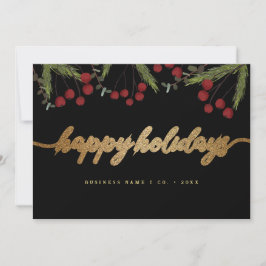 Red Holly Black & Gold Corporate Happy Holidays Feiertagskarte