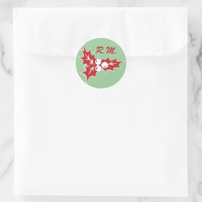 Red Holly Blätter Custom Initials Holiday Sticker (Tasche)