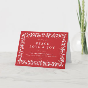 Red Holly Blätter Peace Liebe & Joy Non Foto Feiertagskarte