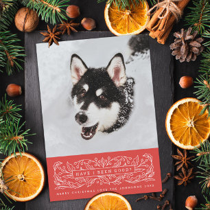 Red Holly Blätter Pet Foto Feiertagskarte
