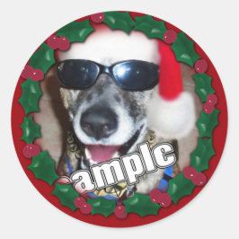 Red Holly Frame für Ihr Weihnachtsfest Foto! Runder Aufkleber