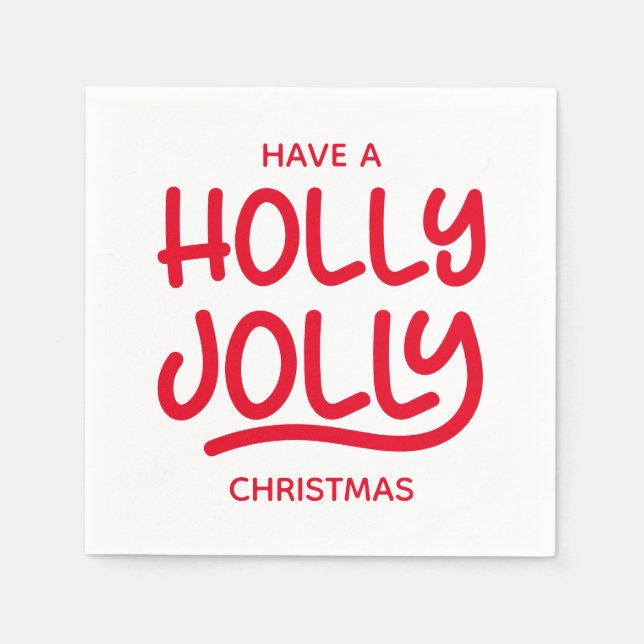 Red Holly Jolly Typografie Serviette (Vorderseite)