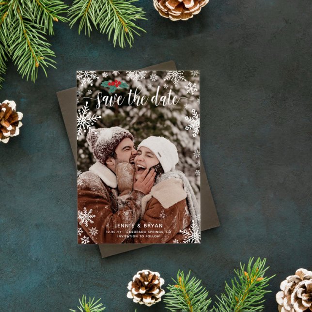 Red Holly Snowflakes Big Foto Weihnachten Hochzeit Save The Date (Von Creator hochgeladen)