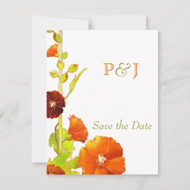 Red Hollyhocks Wedding Save the Date (Vorderseite)