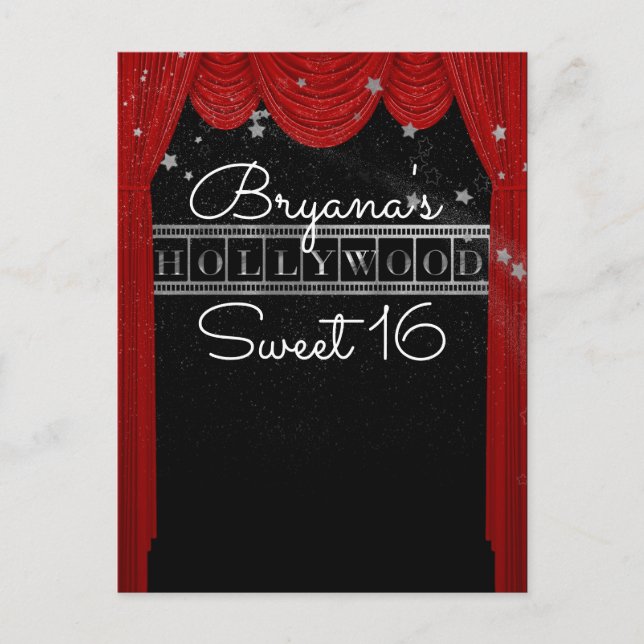 Red HOLLYWOOD Vorhänge & Silver Star Save the Date Ankündigungspostkarte (Vorderseite)