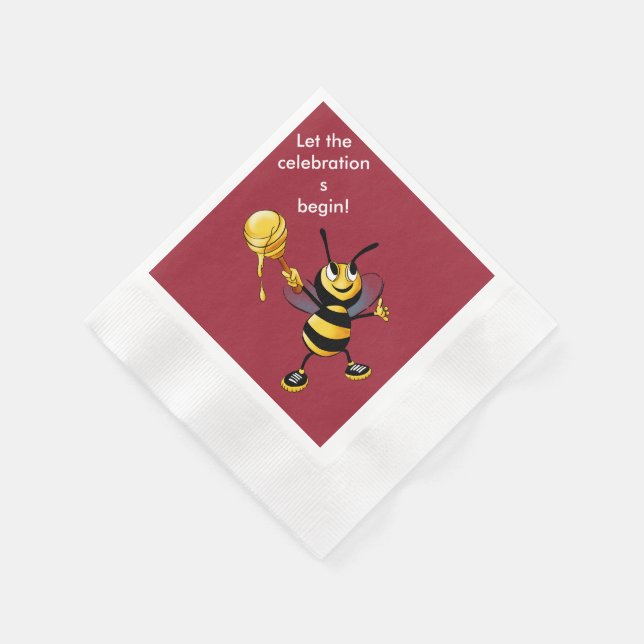 Red Honey Bee Rosh HaShana Serviette (Ecke)