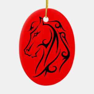 Red Horse Head Black Symbol Keramikornament
