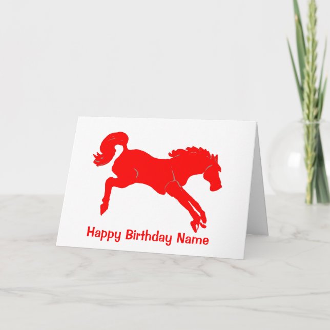 Red Horse Jumping Birthday Karte (Vorderseite)