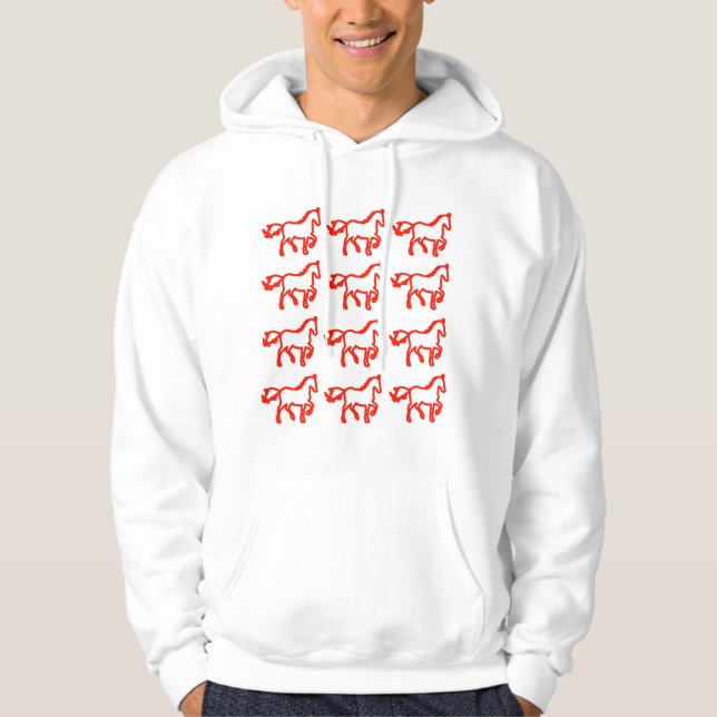Red Horse Pattern – Zodiac Horse Outline Design Hoodie (Vorderseite)