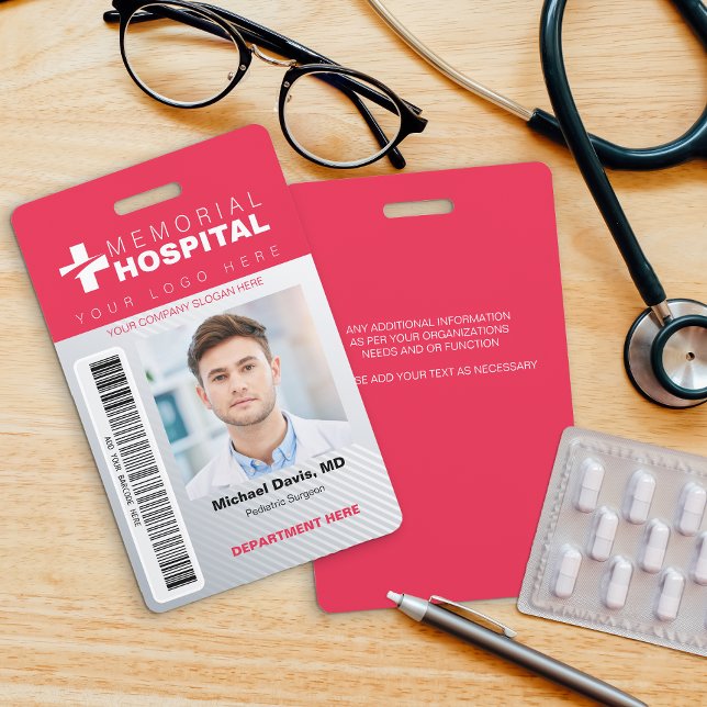 Red Hospital ID Abzeichen mit Foto und Strichcode Ausweis (Von Creator hochgeladen)