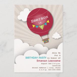 Red Hot Air Balloon und Clouds Kids' Geburtstag Einladung