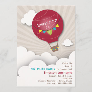 Red Hot Air Balloon und Clouds Kids' Geburtstag Einladung