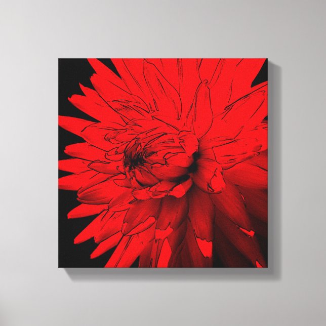 Red Hot Dahlia Blume Abstrakte Kunst Leinwanddruck (Vorderseite)