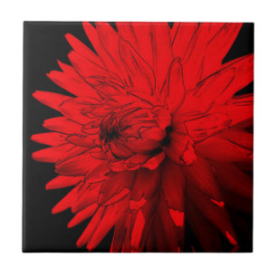 Red Hot Dahlia Floral Art Tile Fliese