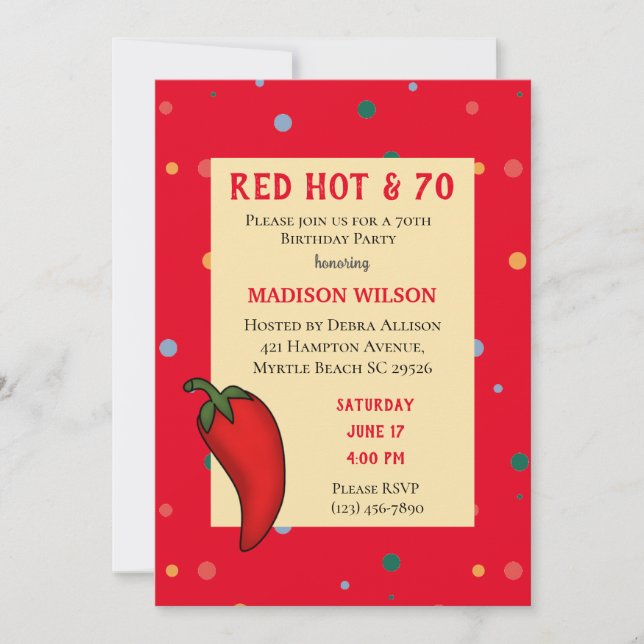Red Hot Pepper 70. Geburtstagsparty Einladung (Vorderseite)