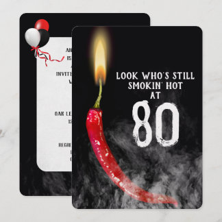 Red Hot Pepper Candle zum 80. Geburtstag Einladung