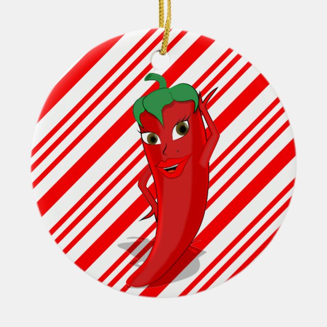 Red Hot Pepper Diva Candy Cane Keramik Ornament (Vorne)