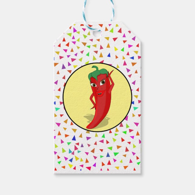 Red Hot Pepper Diva Confetti Muster Geschenkanhänger (Vorderseite)