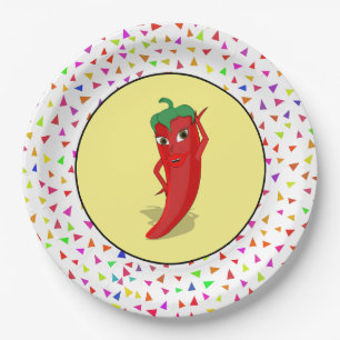 Red Hot Pepper Diva Confetti Muster Pappteller