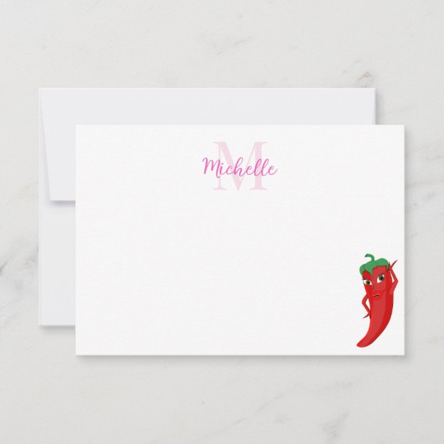 Red Hot Pepper Diva Cute Personalized Monogram Mitteilungskarte (Vorderseite)