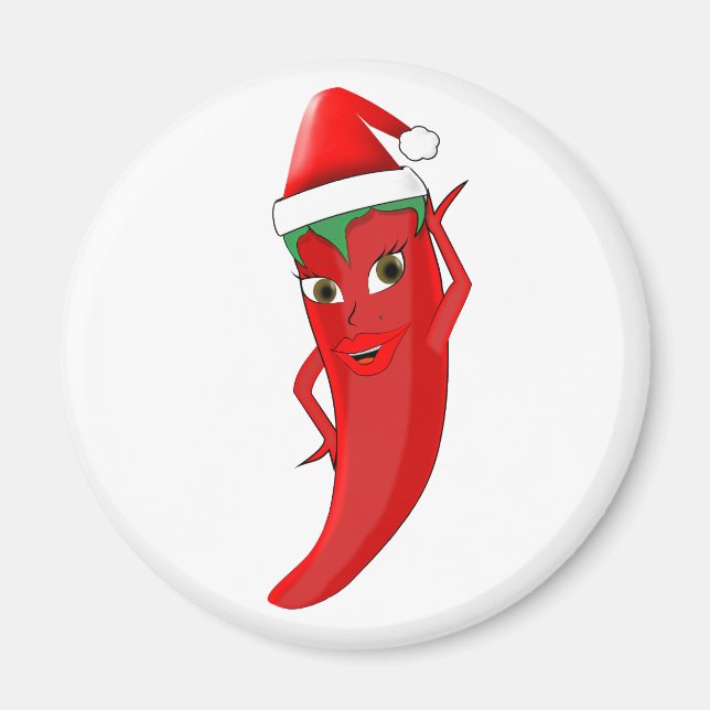 Red Hot Pepper Diva mit Santas-Hut Magnet (Vorne)