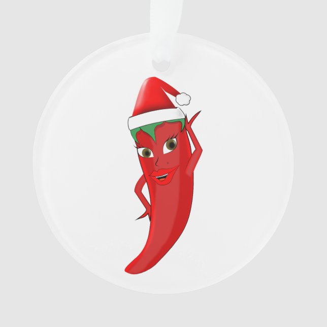 Red Hot Pepper Diva mit Santas-Hut Ornament (Vorderseite)