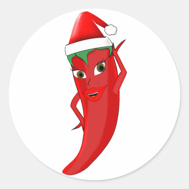 Red Hot Pepper Diva mit Santas-Hut Runder Aufkleber (Vorderseite)