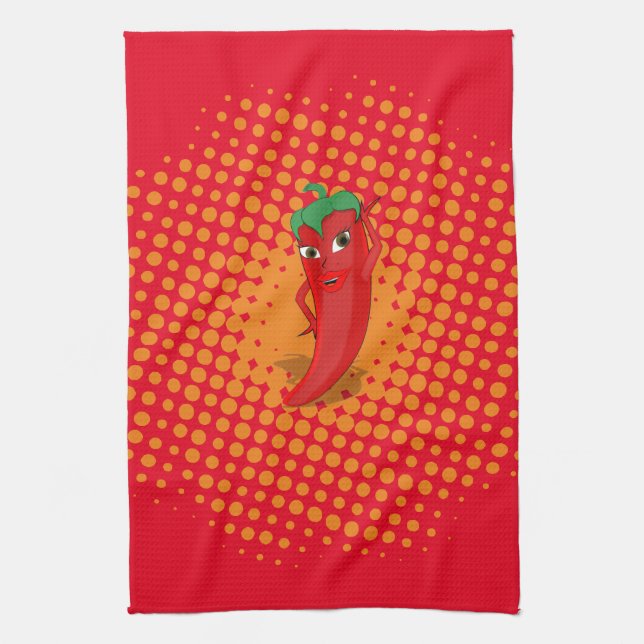 Red Hot Pepper Diva Orange Dots Geschirrtuch (Vertikal)