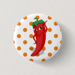 Red Hot Pepper Diva Orange Polka Dots Button