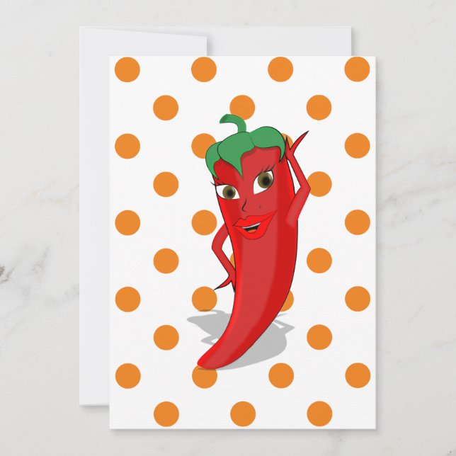 Red Hot Pepper Diva Orange Polka Dots Button Invi Einladung (Vorderseite)