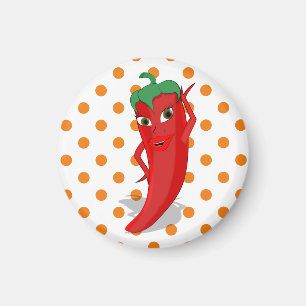 Red Hot Pepper Diva Orange Polka Dots Magnet