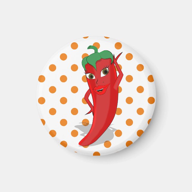Red Hot Pepper Diva Orange Polka Dots Magnet (Vorne)