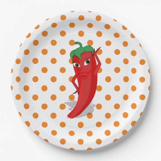 Red Hot Pepper Diva Orange Polka Dots Pappteller (Vorderseite)