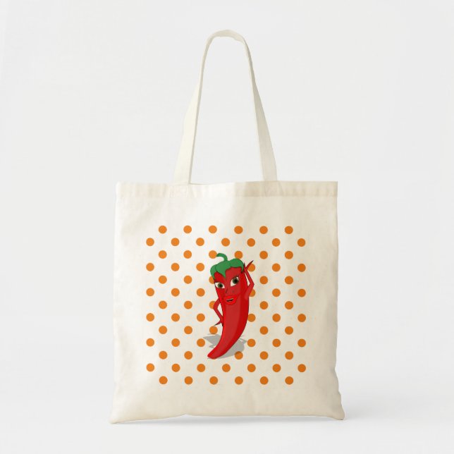 Red Hot Pepper Diva Orange Polka Dots Tragetasche (Vorne)