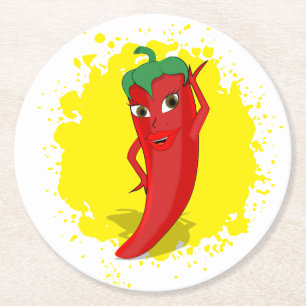 Red Hot Pepper Diva Paint Spritzer Runder Pappuntersetzer