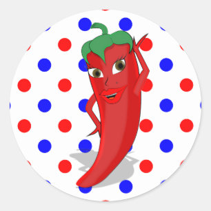 Red Hot Pepper Diva Red Blue Polka Dots Runder Aufkleber