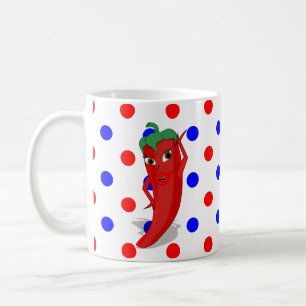 Red Hot Pepper Diva Red Blue Polka Dots Tasse Kaff