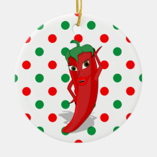 Red Hot Pepper Diva Red Green Polka Dots Keramik Ornament
