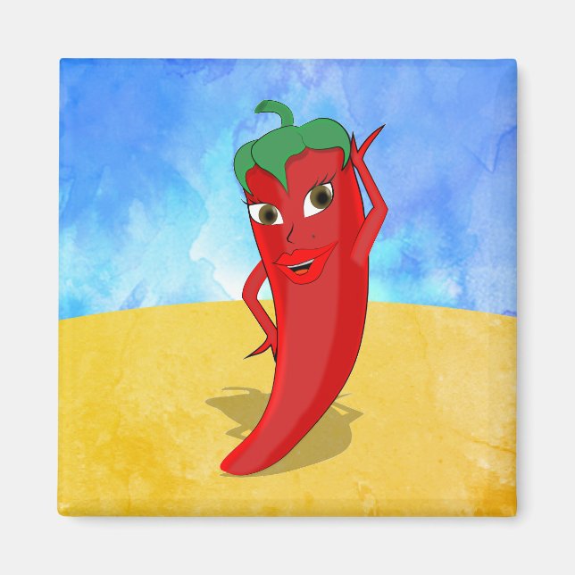 Red Hot Pepper Diva Sonnige Wüste Magnet (Vorne)