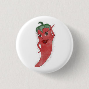 Red Hot Pepper Diva Wasserfarbe Custom Button